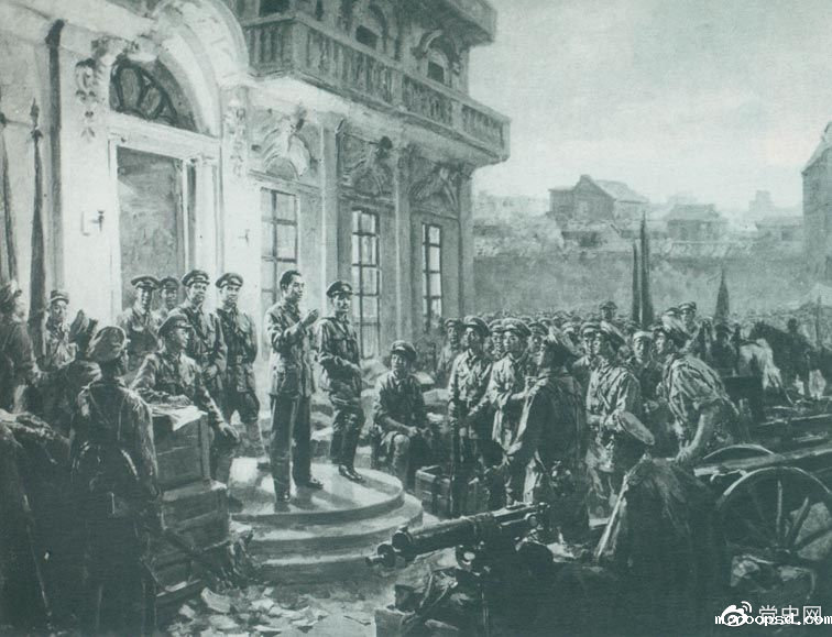 1927年8月1日，南昌起义爆发,标志着中国共产党独立领导革命战争、创建人民军队和武装夺取政权的开端，开启了中国革命新纪元。这是《八一起义》油画。